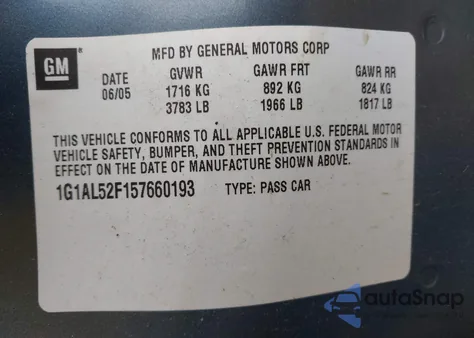 2005 Chevrolet Cobalt Ls z USA, uszkodzony, nr VIN 1G1AL52F157660193